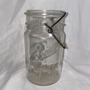 mason jar Ball Eclipse Wide Mouth Clear Glass Quart Fruit Wire *No Lid* Vintage